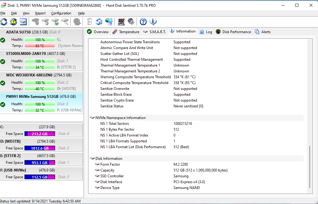 Hard Disk Sentinel: temperature tab